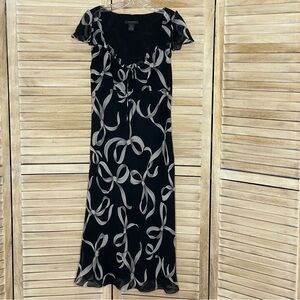Limited Black and Gray Silk Dress Sz 12 Feminine Midi Length Empire Waist Zips